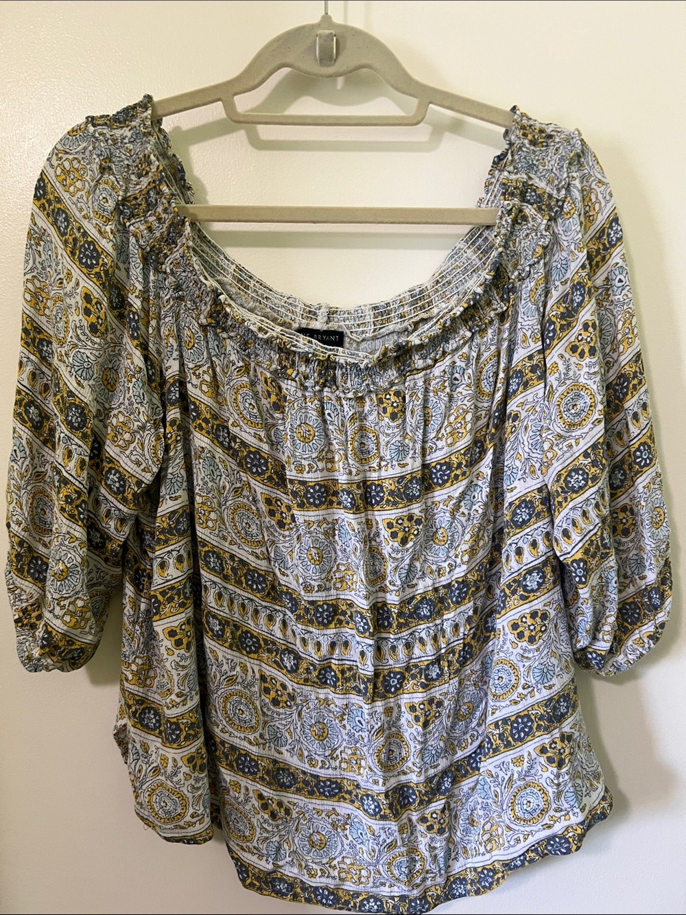 Lane Bryant Boho Peasant Blouse in White, Navy & Mustard Size 18/20
